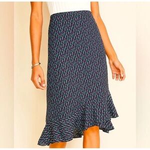 Ann Taylor Blue Green Floral Ruffled Asymmetric Midi Skirt